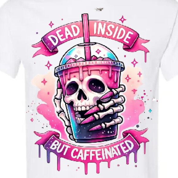 Halloween Dead Inside But Caffeinated Graphic Tee Gift - Picture 1 of 2
